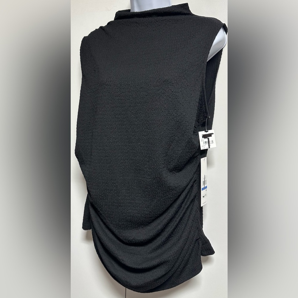 Calvin Klein Ruched Suit Black Textured Sleeveless Top NWT